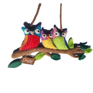 BNB 100% Wool Felted Owl Wall Hanging Handcrafted Nepal Folk Art Nursery Nature